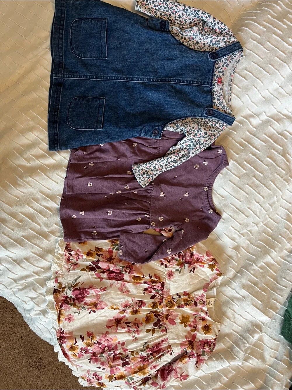 Girls' 3-Pack Dress Set - Floral, Denim & Plum - Size 12m